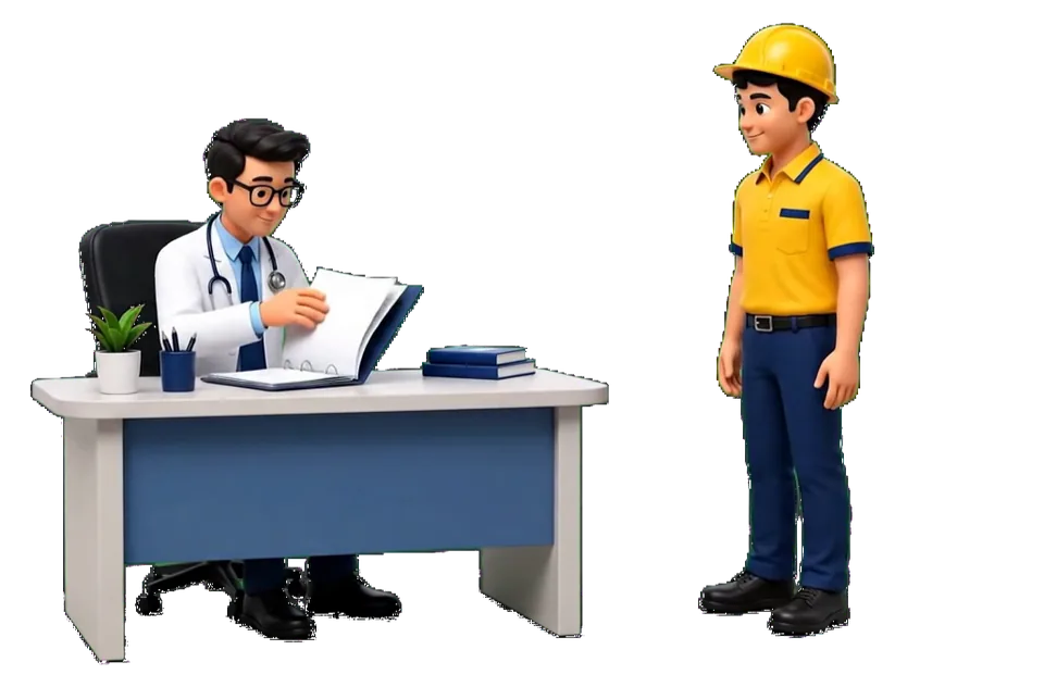An occupational health doctor receives and reviews a medical file from an industrial employee
